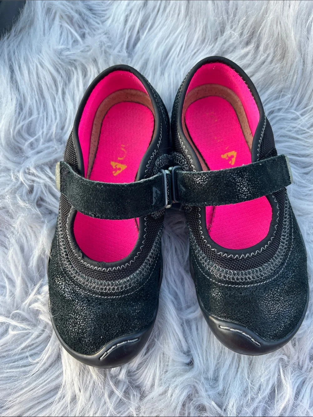 PLAE Black Mary Jane Shoes with Bright Pink Insole